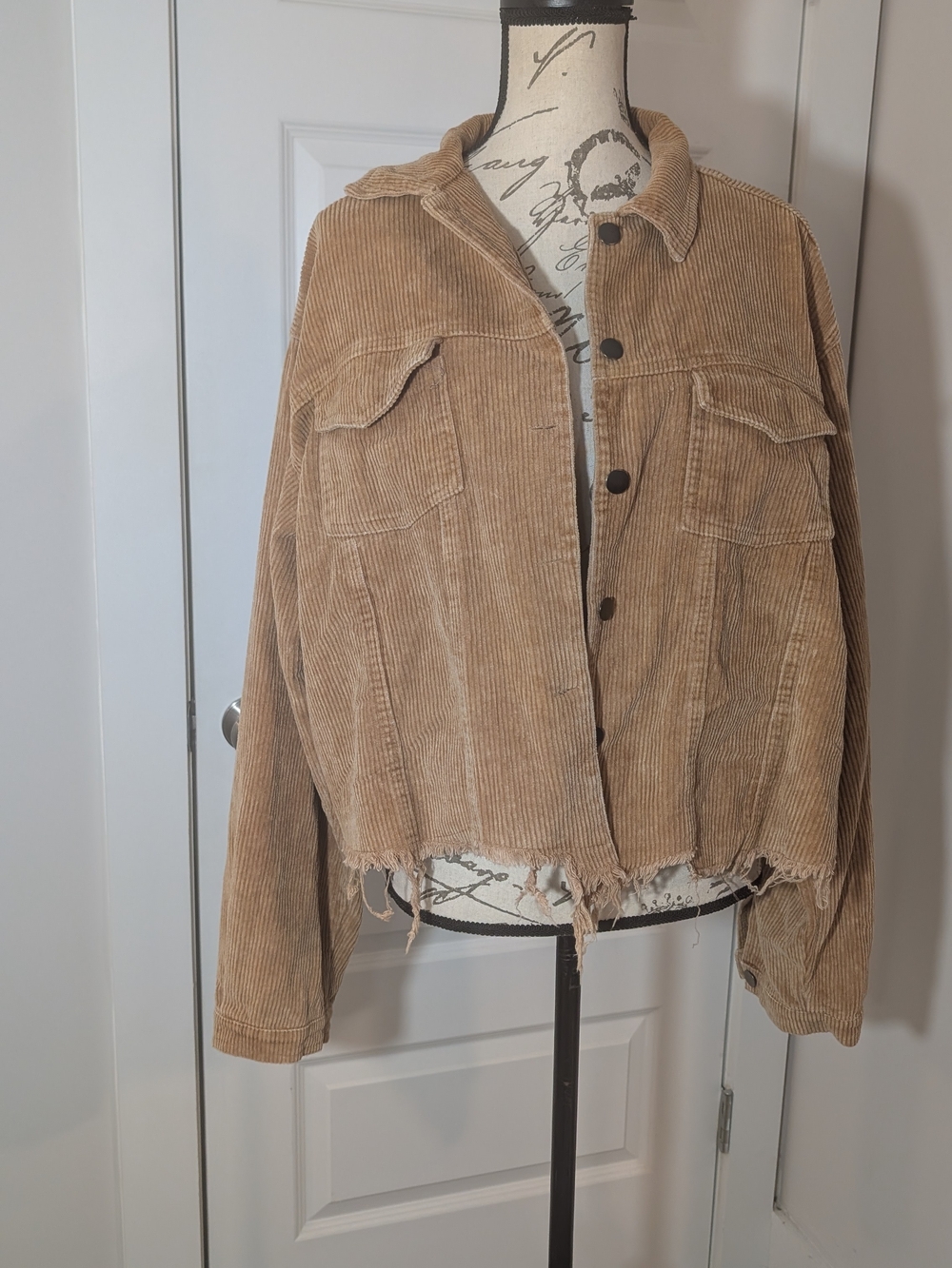 POL Distressed Corduroy Bomber Jacket in Tan Size M